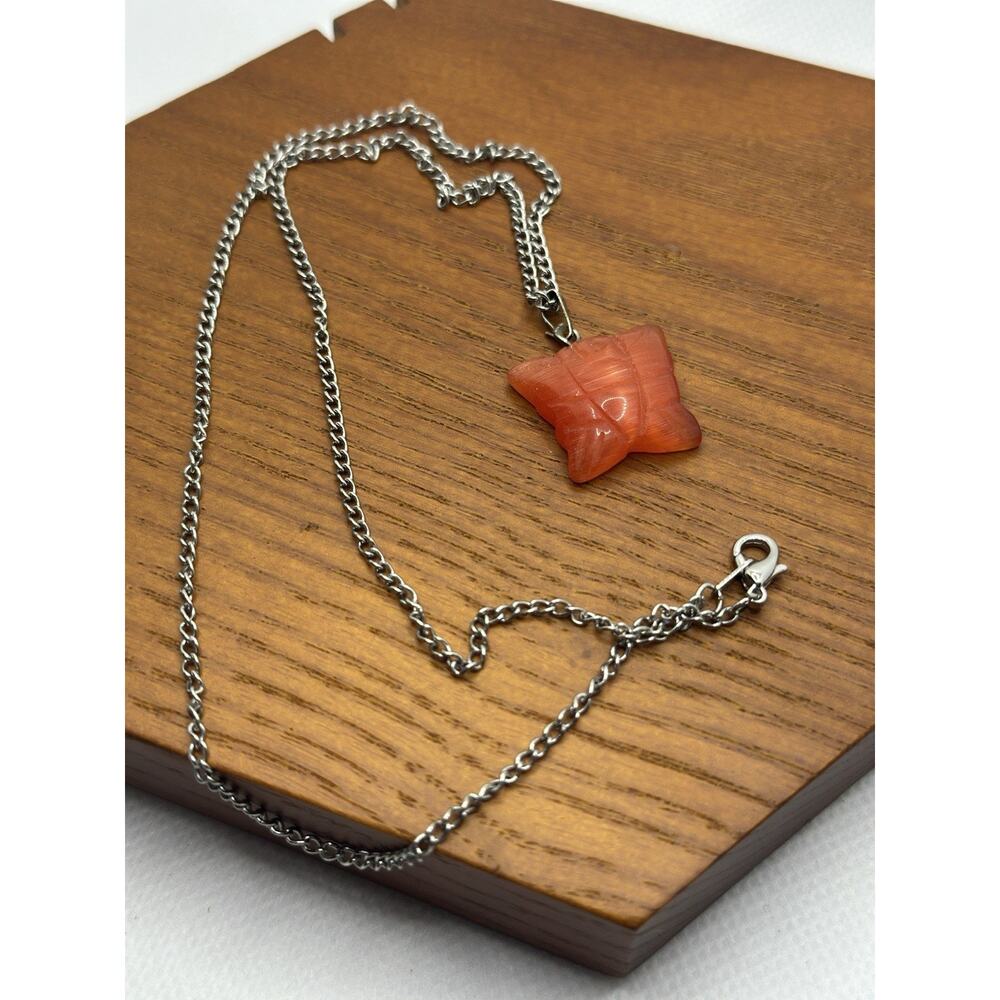 Antique Carved Carnelian Butterfly Necklace On Silver Chain, Early 1920s Pendant